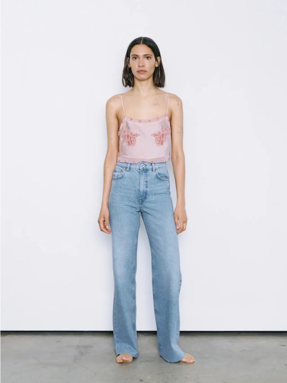 Zara The 90s Full Length Light Blue High-Rise Wide Leg Jeans size 12 - Picture 1 of 7